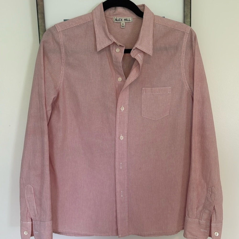 Alex Mill pinstripe button down. Size Small. Red and white pinstripe.